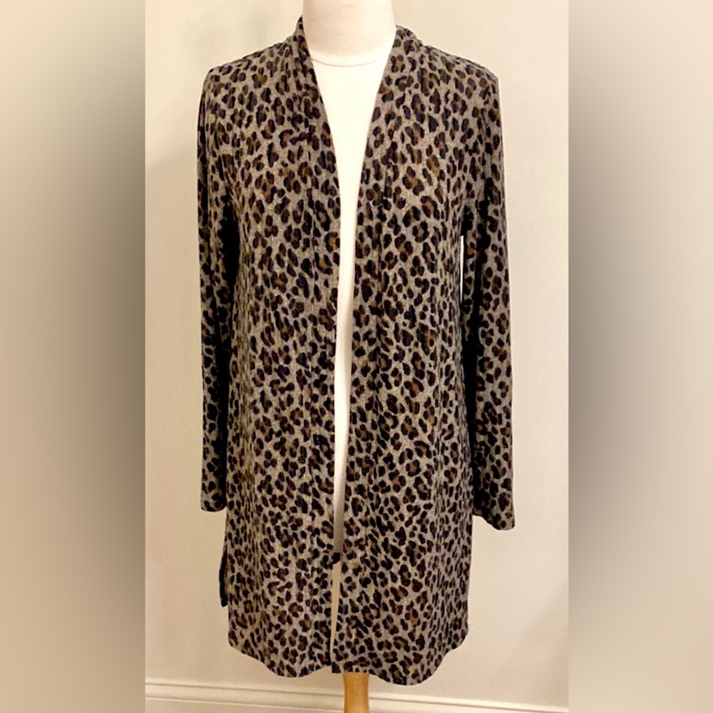 Massini Brown Black Animal Print SZ L Safari Chic Bohemian Duster Cardigan